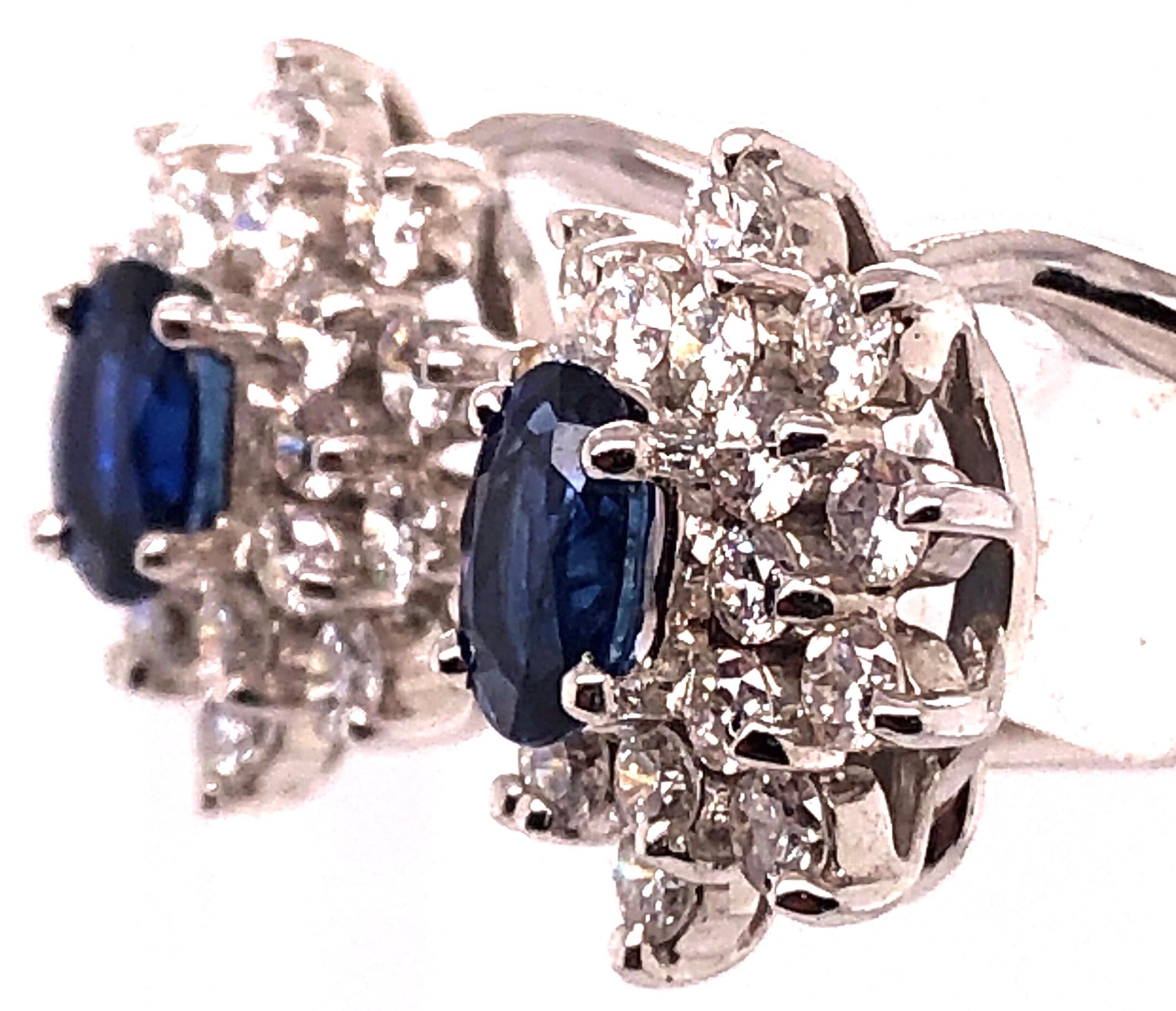 Women's or Men's 18 Karat White Gold Sapphire and Diamond Cluster Earrings For Sale