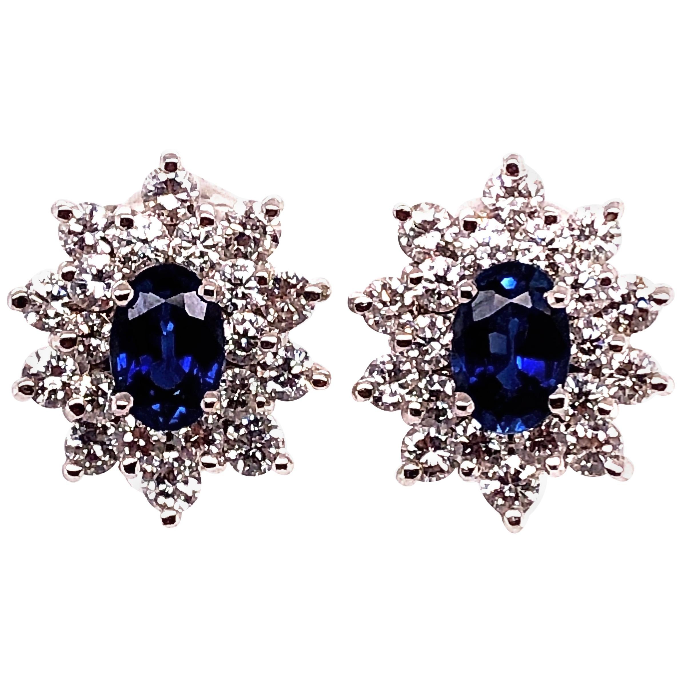 18 Karat White Gold Sapphire and Diamond Cluster Earrings For Sale