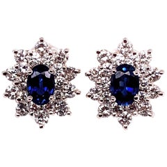 18 Karat White Gold Sapphire and Diamond Cluster Earrings