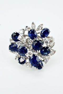 18 Karat White Gold Sapphire and Diamond Cluster Ring, 1970s