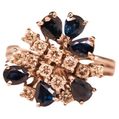 Anello da cocktail con zaffiro e diamante in oro bianco 18 carati