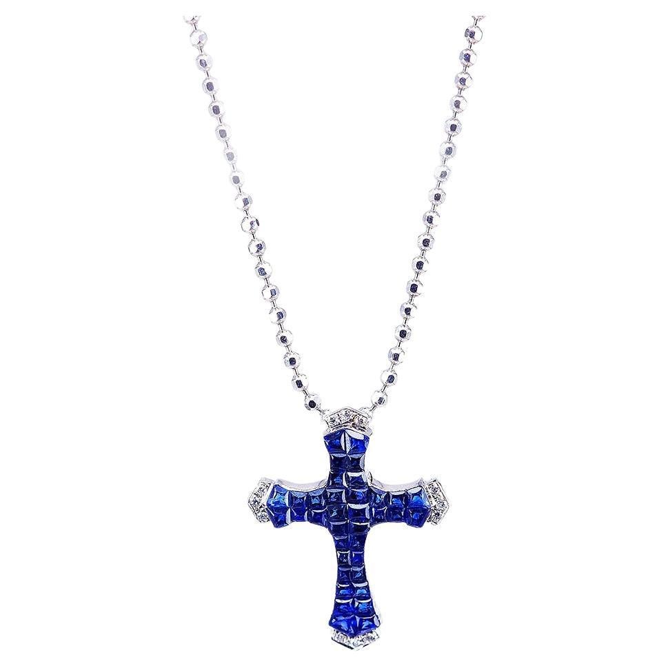 18 Carat White Gold Sapphire and Diamond Cross Pendant