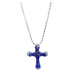18 Carat White Gold Sapphire and Diamond Cross Pendant