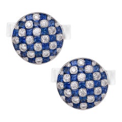 18 Karat White Gold Sapphire and Diamond Cufflinks