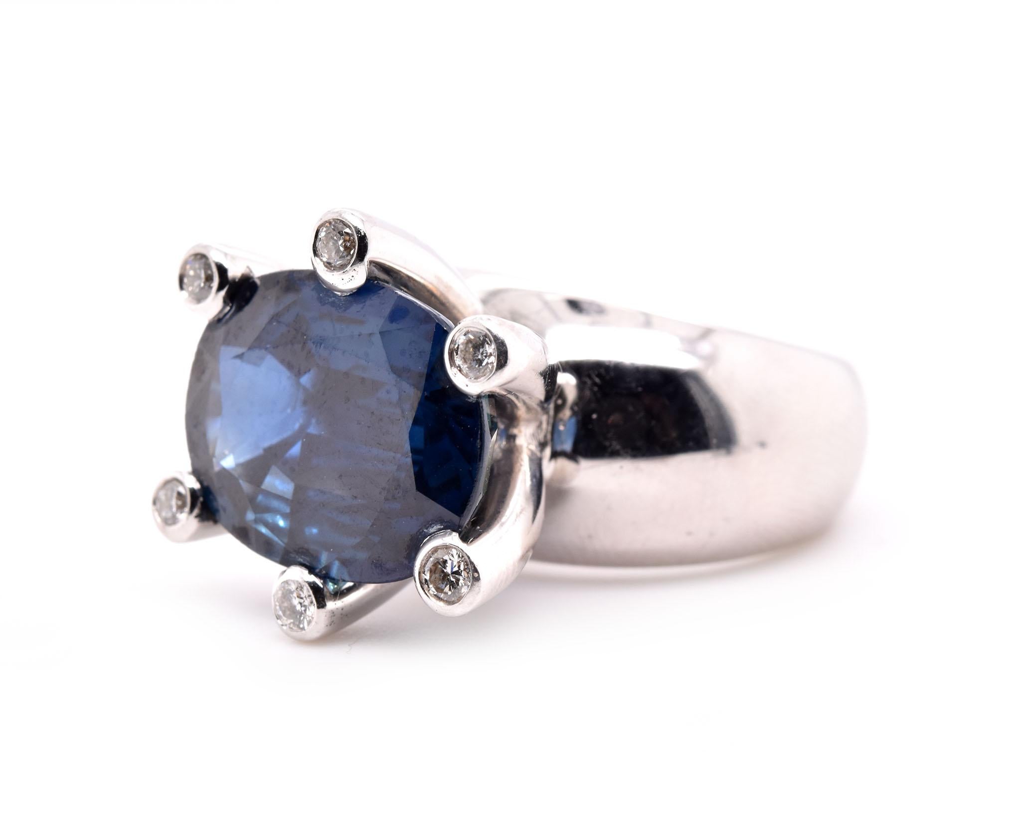 Oval Cut 18 Karat White Gold Sapphire and Diamond Custom Geometric Fashion Ring