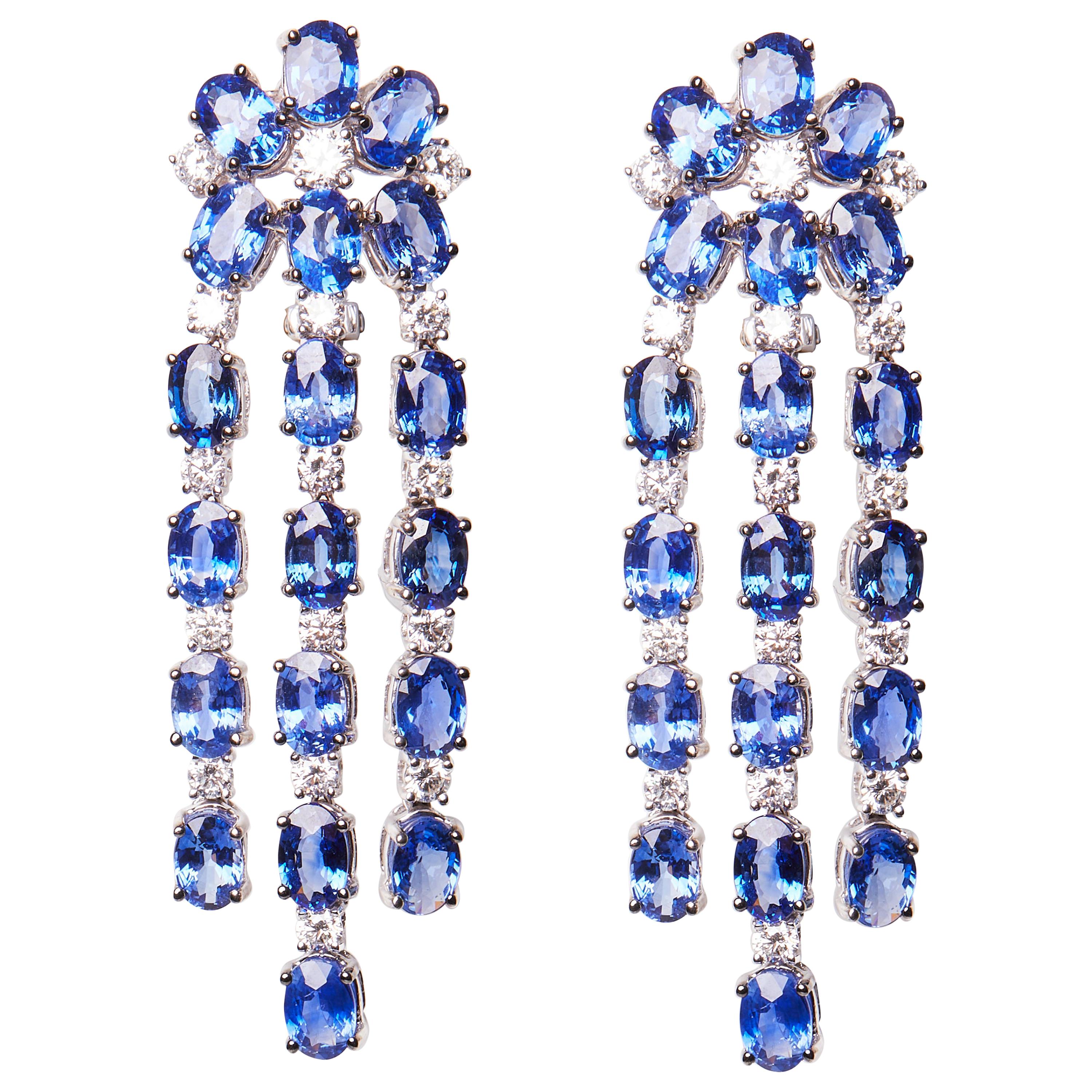 18 Karat White Gold Sapphire and Diamond Dangle Earrings