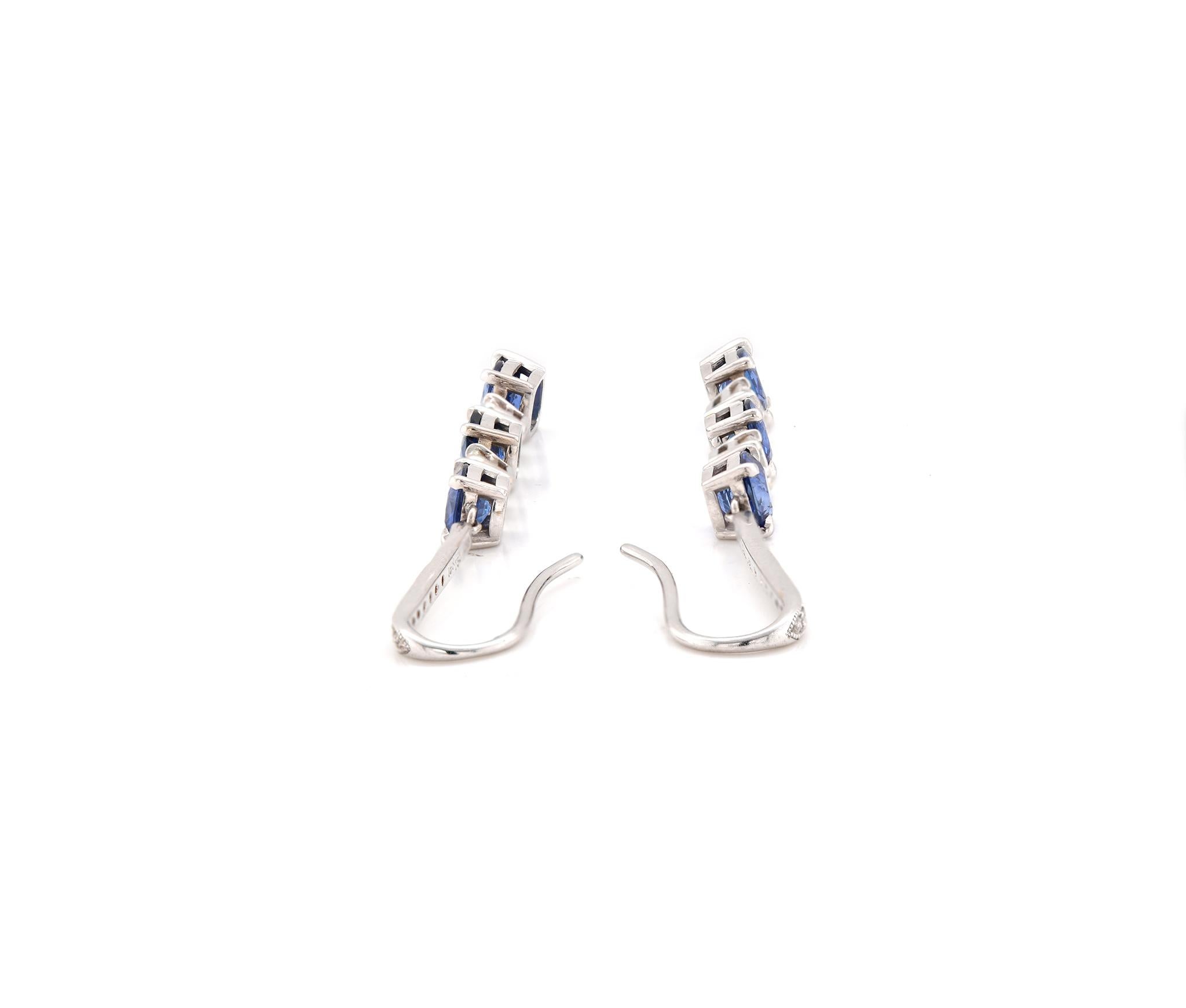 18 Karat White Gold Sapphire and Diamond Drop Earrings In Excellent Condition In Scottsdale, AZ