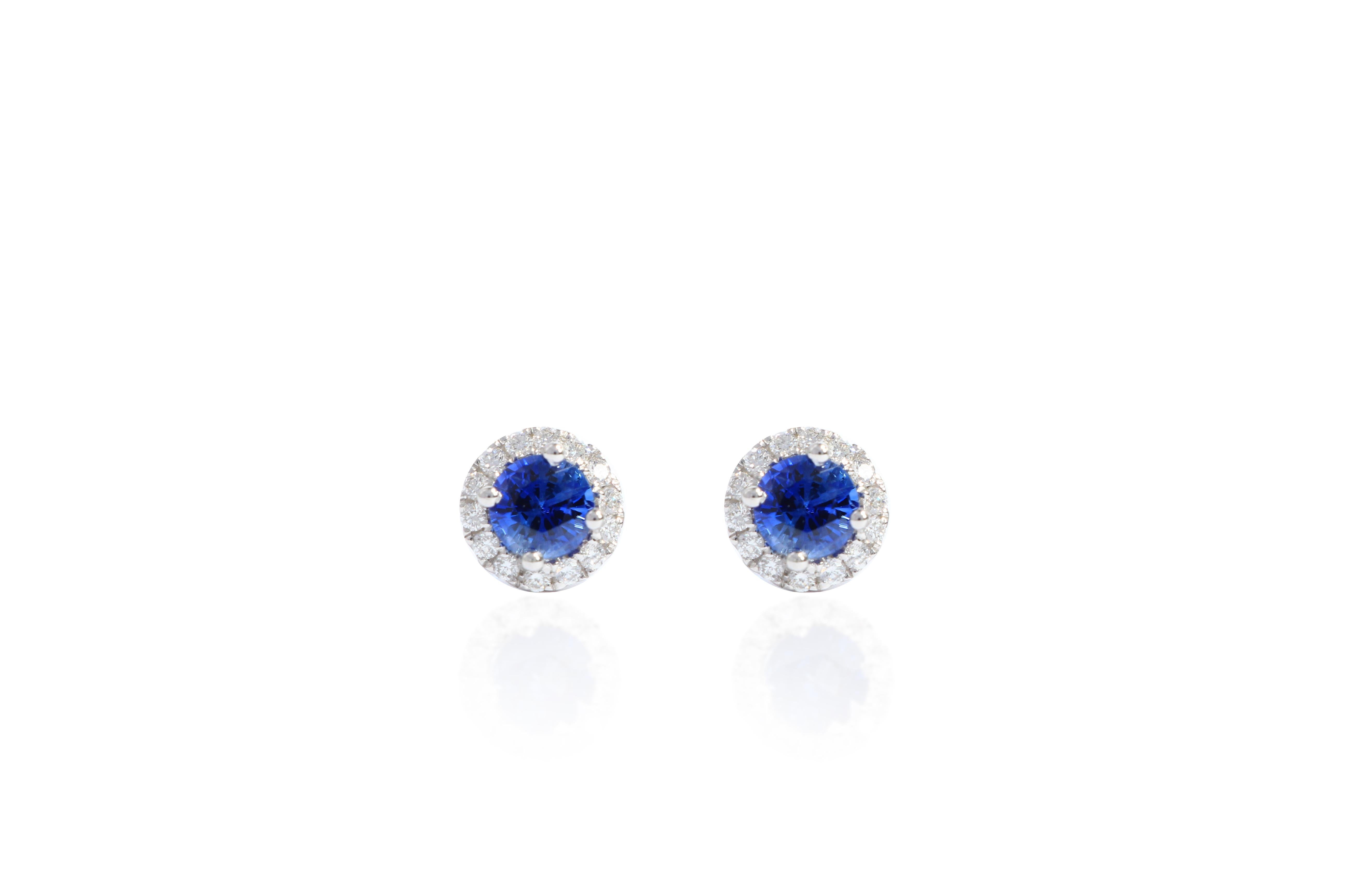 Contemporary 18 Karat White Gold Sapphire and Diamond Earrings For Sale