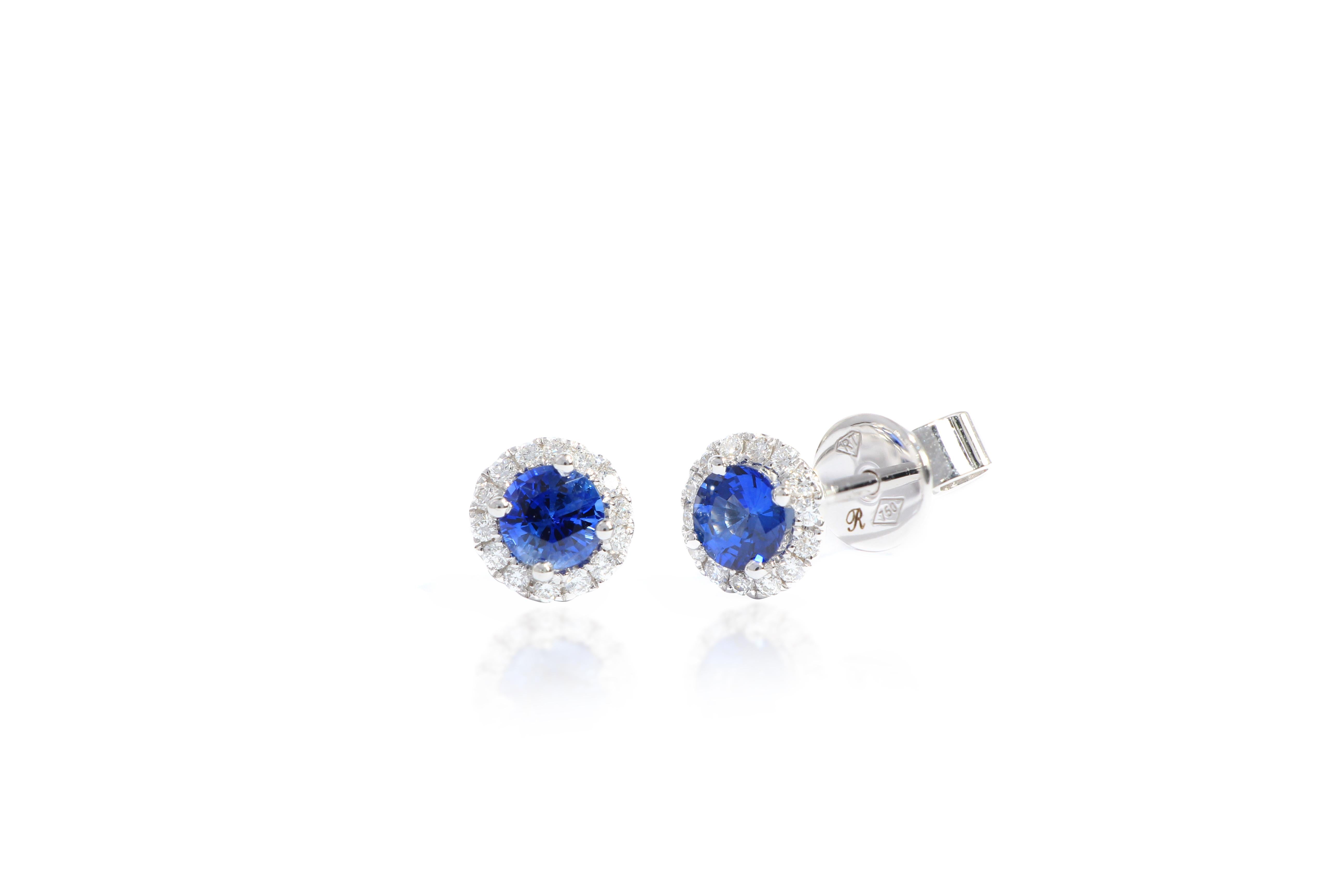 Brilliant Cut 18 Karat White Gold Sapphire and Diamond Earrings For Sale