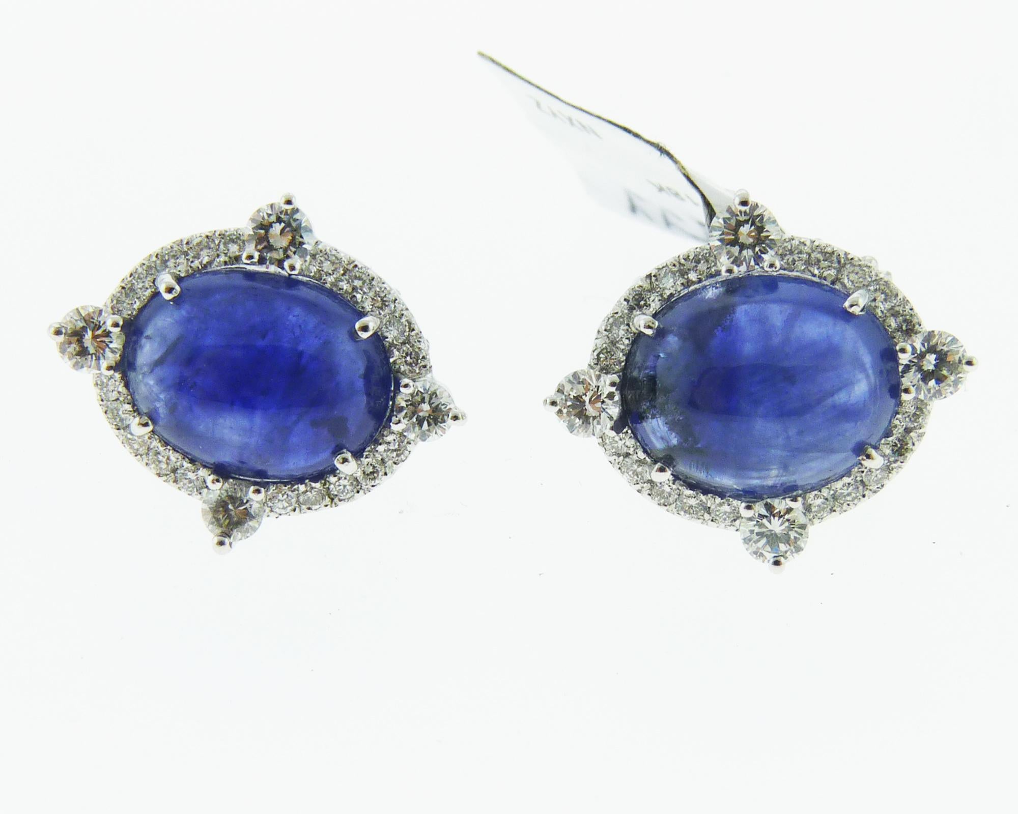 Oval Cut 18 Karat White Gold Sapphire and Diamond Earrings