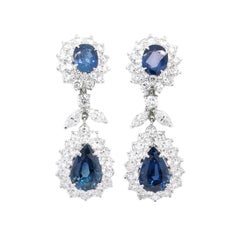 18 Karat White Gold Sapphire and Diamond Earrings 18 Karat White Gold Sapphire and Diamond Earrings