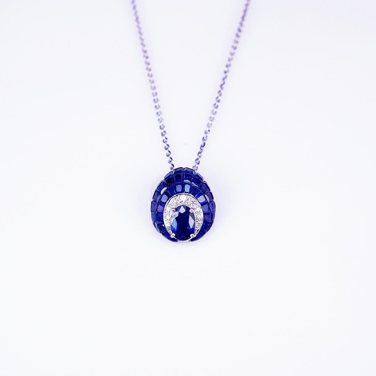 A lovely sapphire Pendant that you can use as everyday. We use the top quality Sapphire for our invisible setting. It is sweet blue and very sparking. The invisible is a highly technique .We set the stone in perfection as we are professional in this