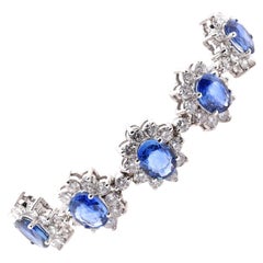 18 Karat White Gold Sapphire and Diamond Flower Link Bracelet