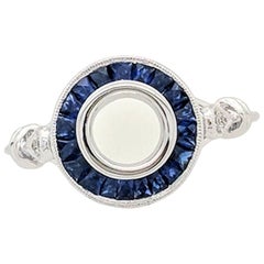 18 Karat White Gold Sapphire and Diamond Halo Engagement Ring Setting