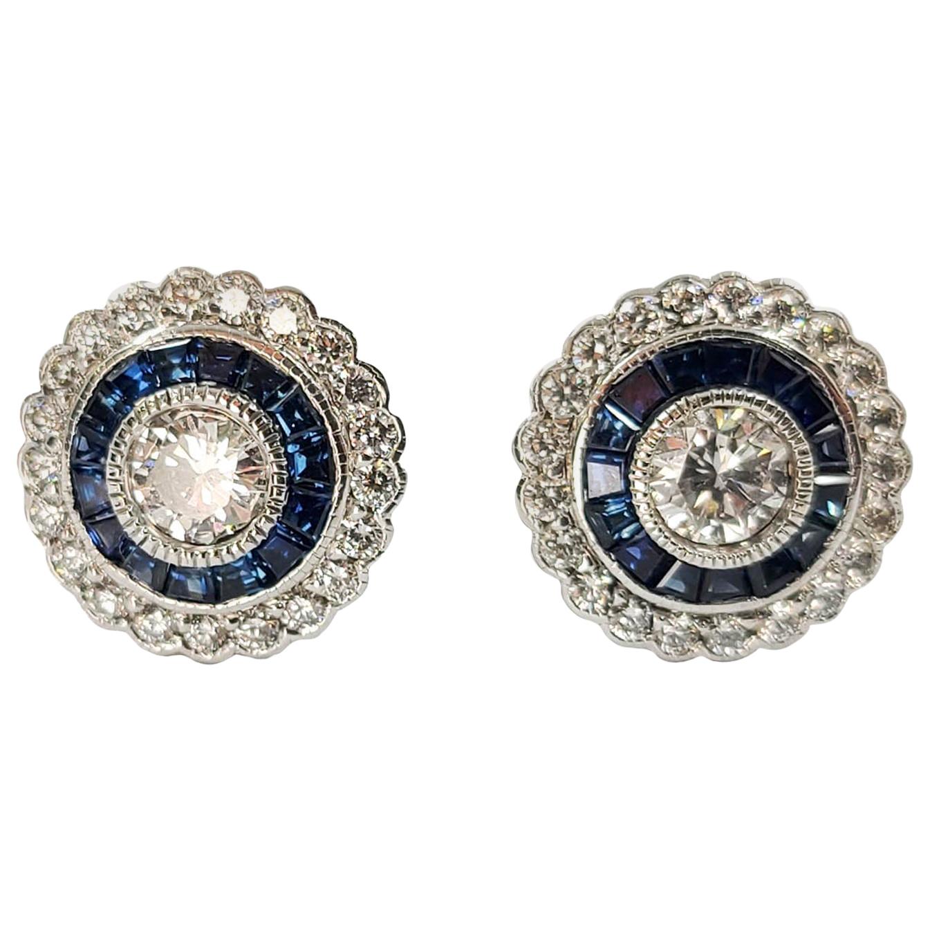 18 Karat White Gold Sapphire and Diamond Halo Stud Earrings