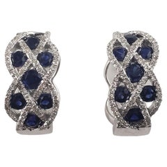 Vintage Effy 14 Karat White Gold Sapphire and Diamond Hoop Earrings