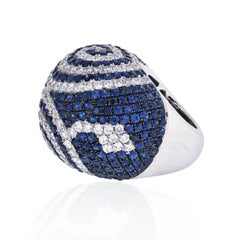 18 Karat White Gold Sapphire and Diamond Large Dome Pave Ring