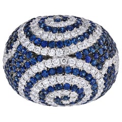 18 Karat White Gold Sapphire and Diamond Large Dome Pave Ring