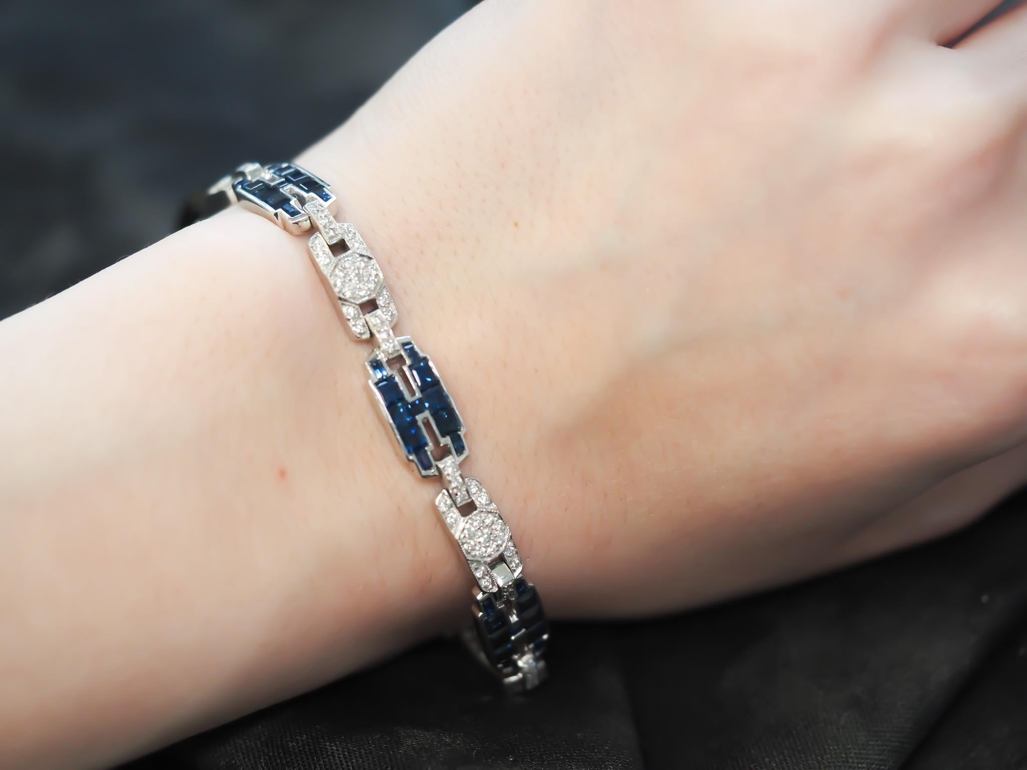 Bracciale A Link in oro bianco 18 carati con zaffiri e diamanti VHK#543 in vendita 5