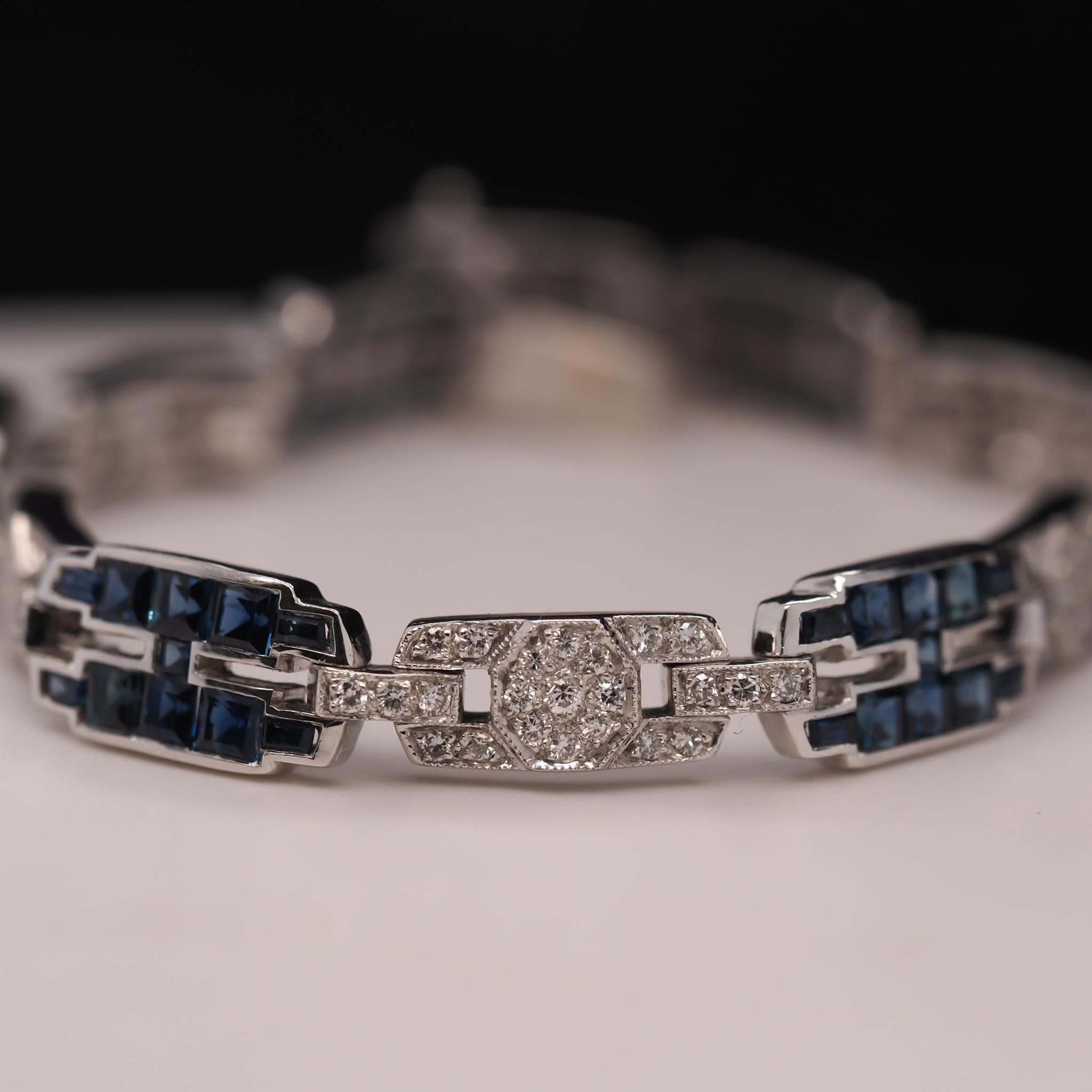 18 Karat White Gold Sapphire and Diamond Link Bracelet VHK#543 For Sale 3