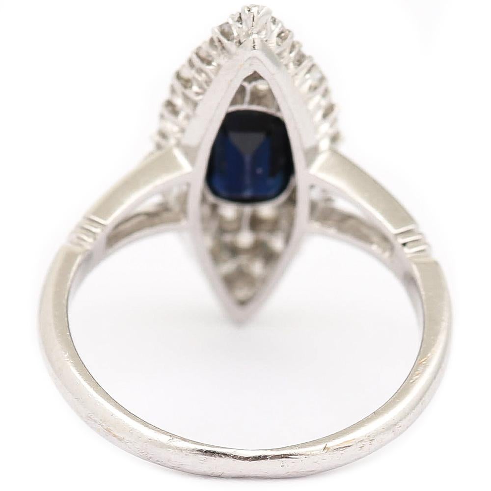 18 Karat White Gold Sapphire and Diamond Marquise Navette Engagement Ring 4