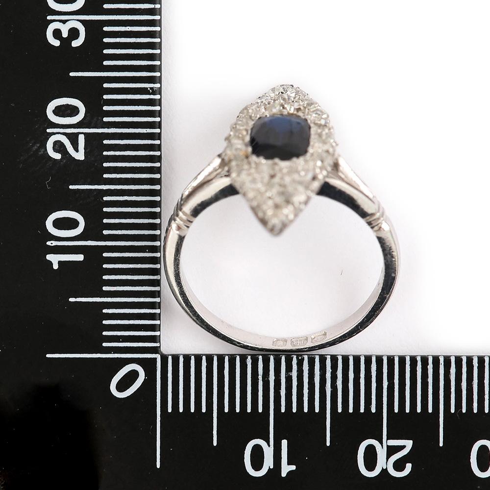 18 Karat White Gold Sapphire and Diamond Marquise Navette Engagement Ring 5