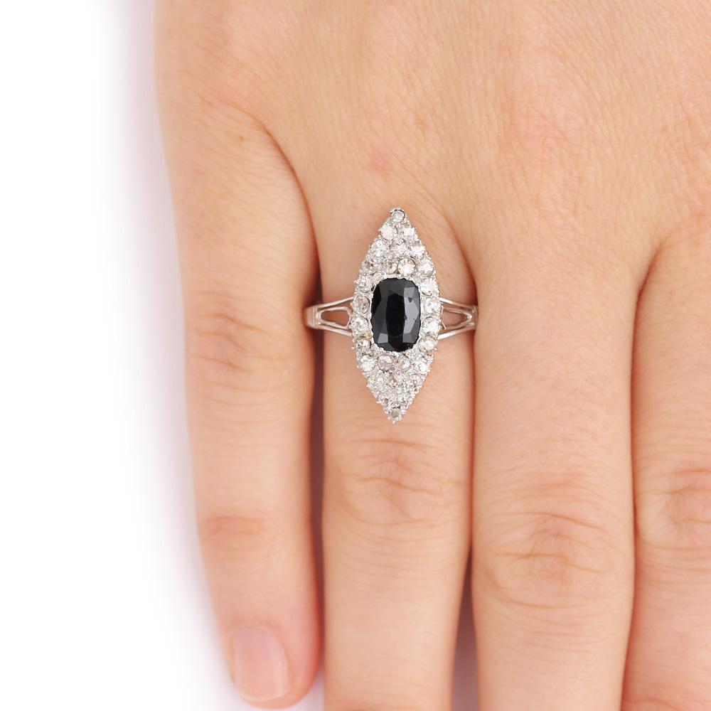 18 Karat White Gold Sapphire and Diamond Marquise Navette Engagement Ring 7