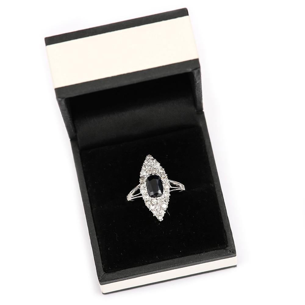 18 Karat White Gold Sapphire and Diamond Marquise Navette Engagement Ring 8