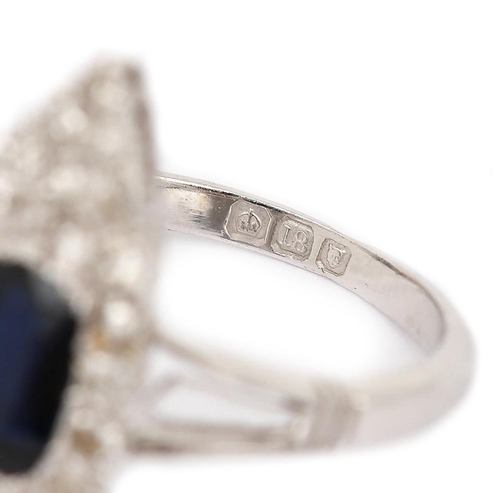 18 Karat White Gold Sapphire and Diamond Marquise Navette Engagement Ring 1