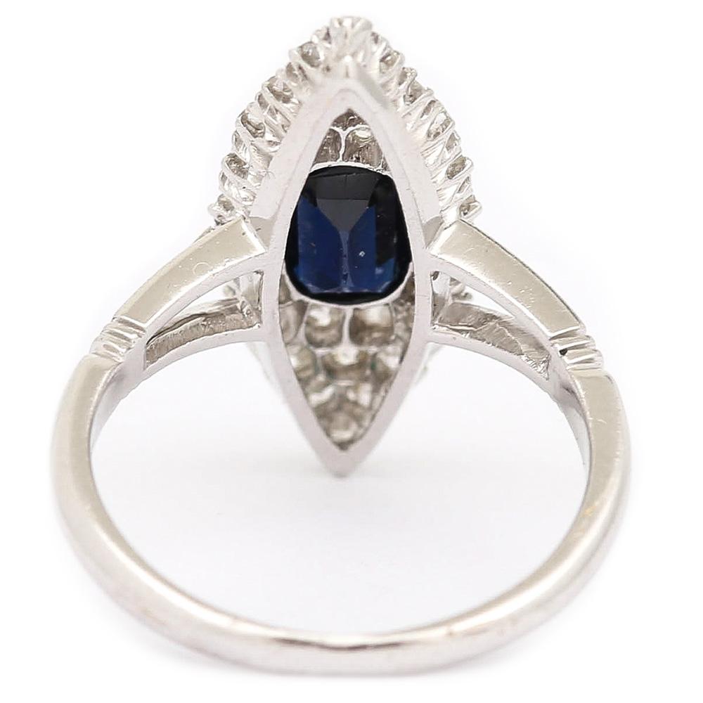 18 Karat White Gold Sapphire and Diamond Marquise Navette Engagement Ring 3
