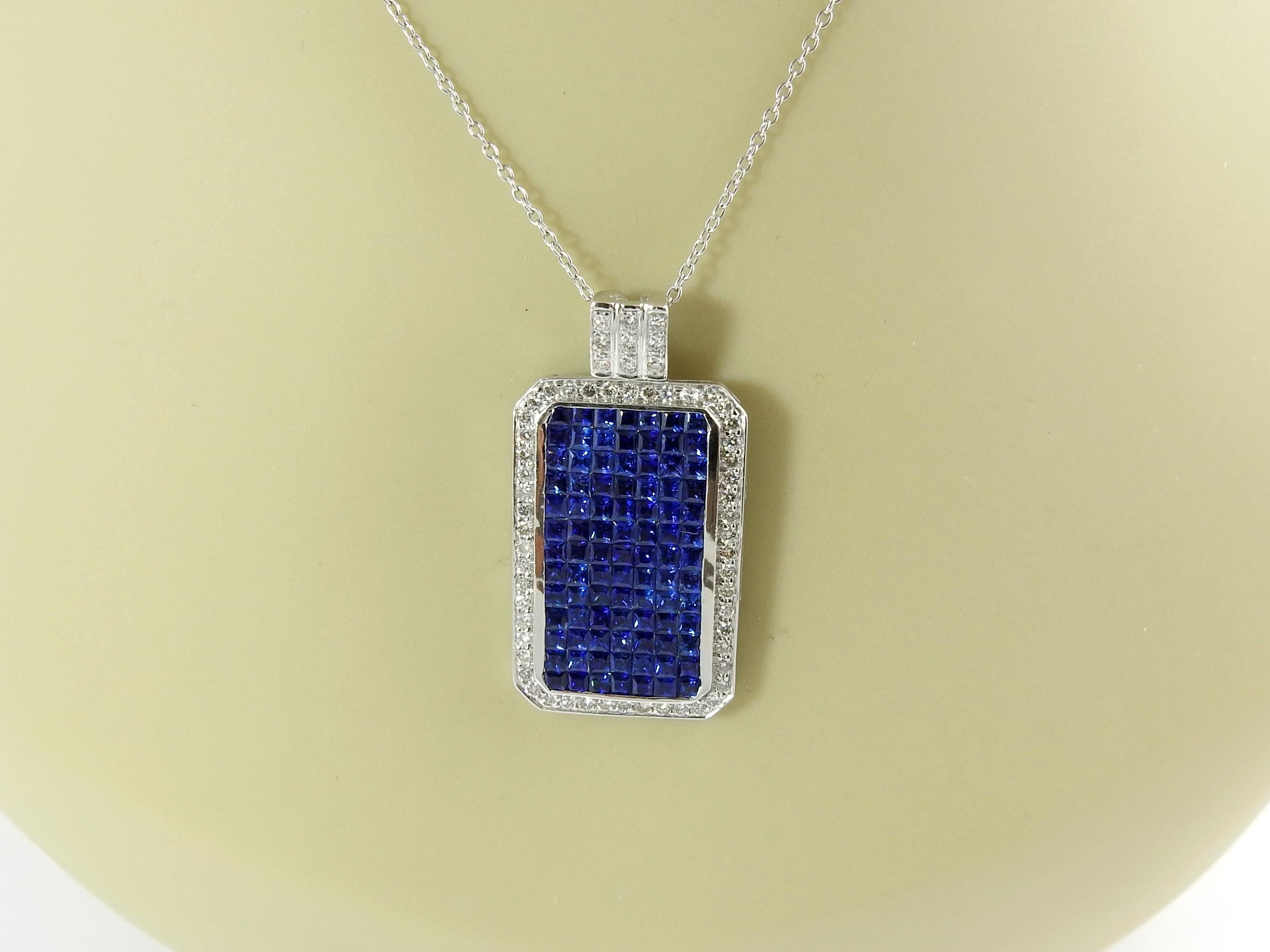 18 Karat White Gold Sapphire and Diamond Pendant 2