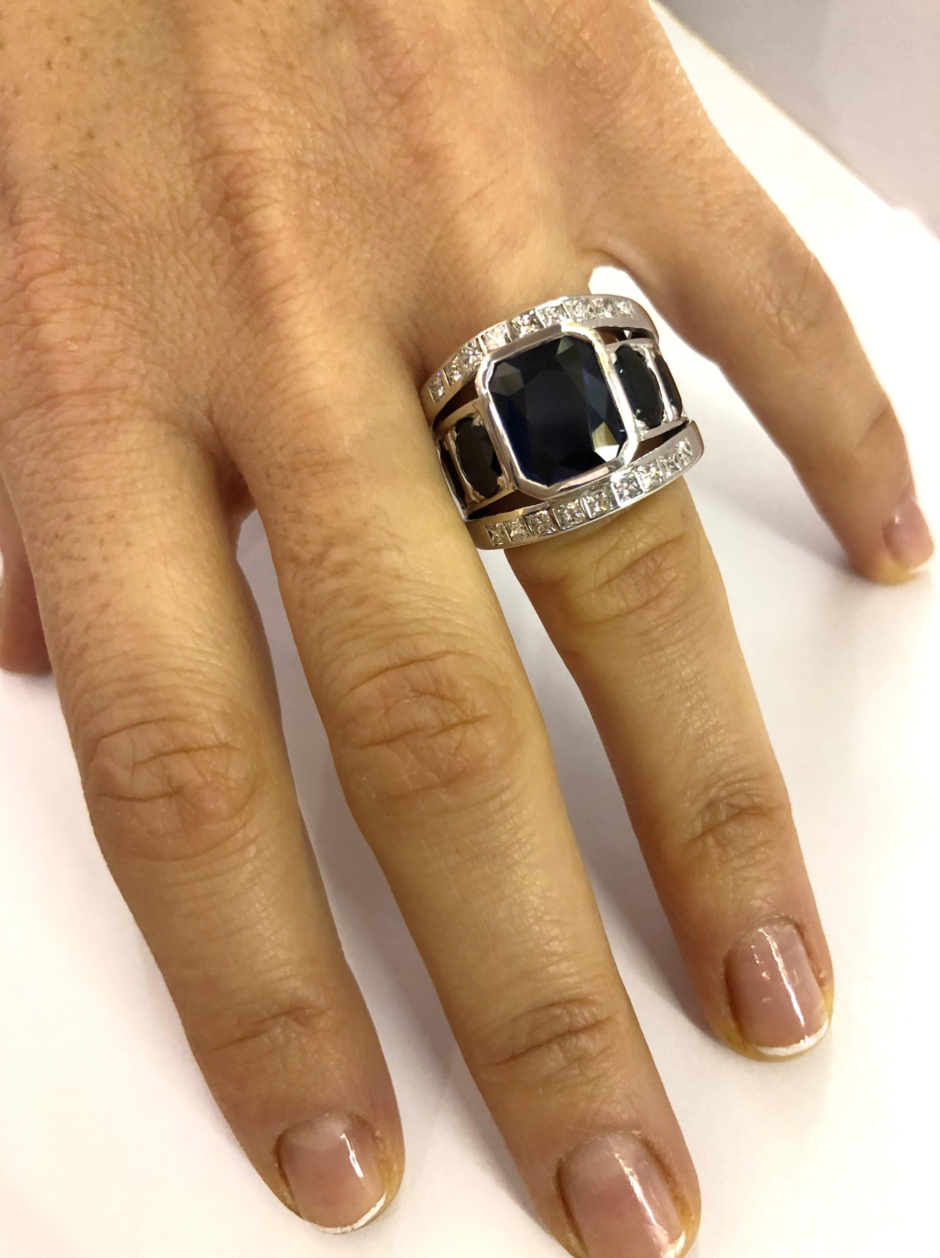 18 Karat White Gold Sapphire and Diamond Ring 1