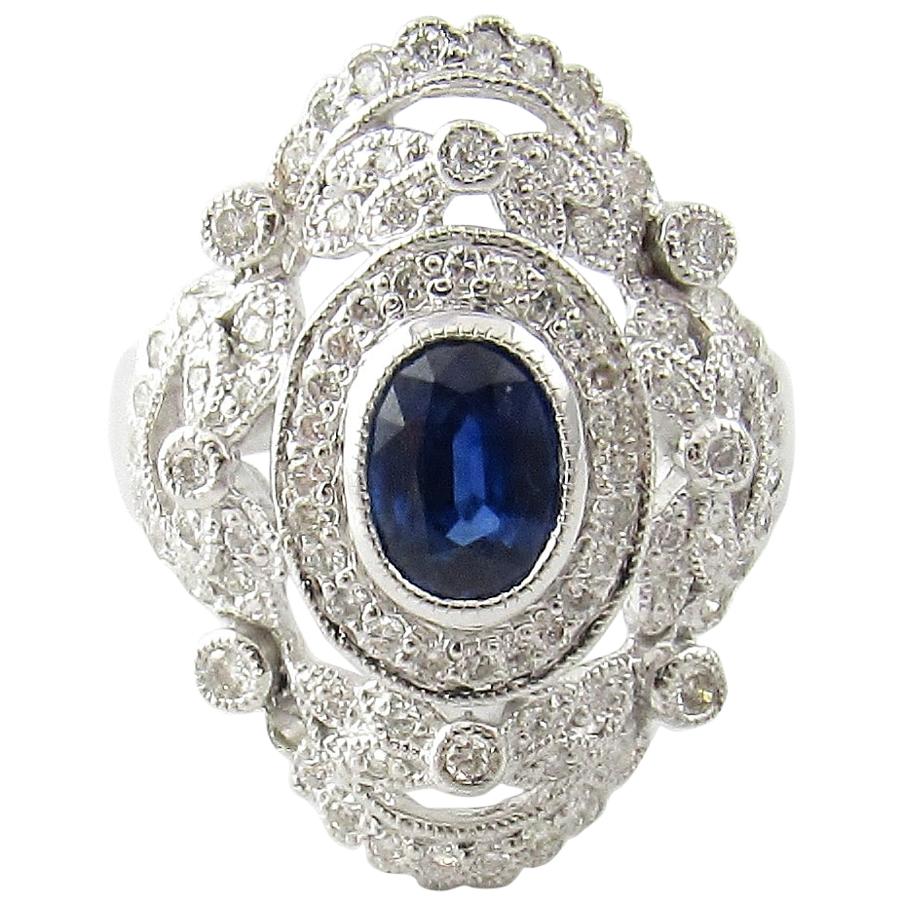 18 Karat White Gold Natural Sapphire and Diamond Ring For Sale