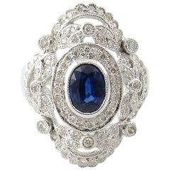 Vintage 18 Karat White Gold Natural Sapphire and Diamond Ring