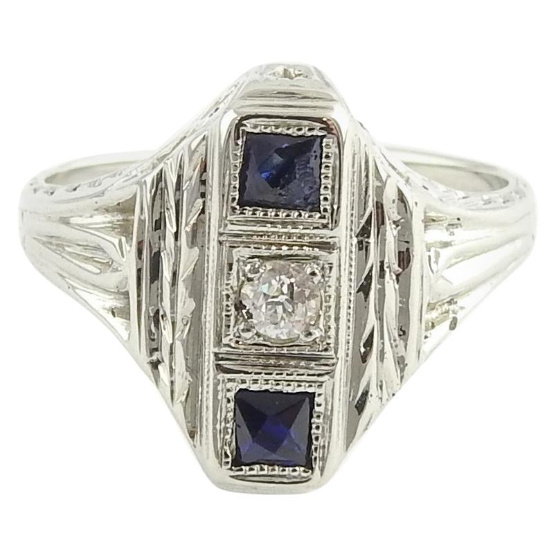 18 Karat White Gold Genuine Sapphire and Diamond Ring