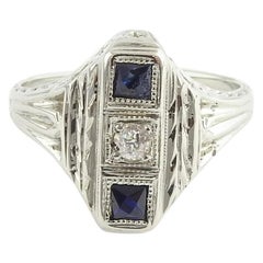 18 Karat White Gold Genuine Sapphire and Diamond Ring