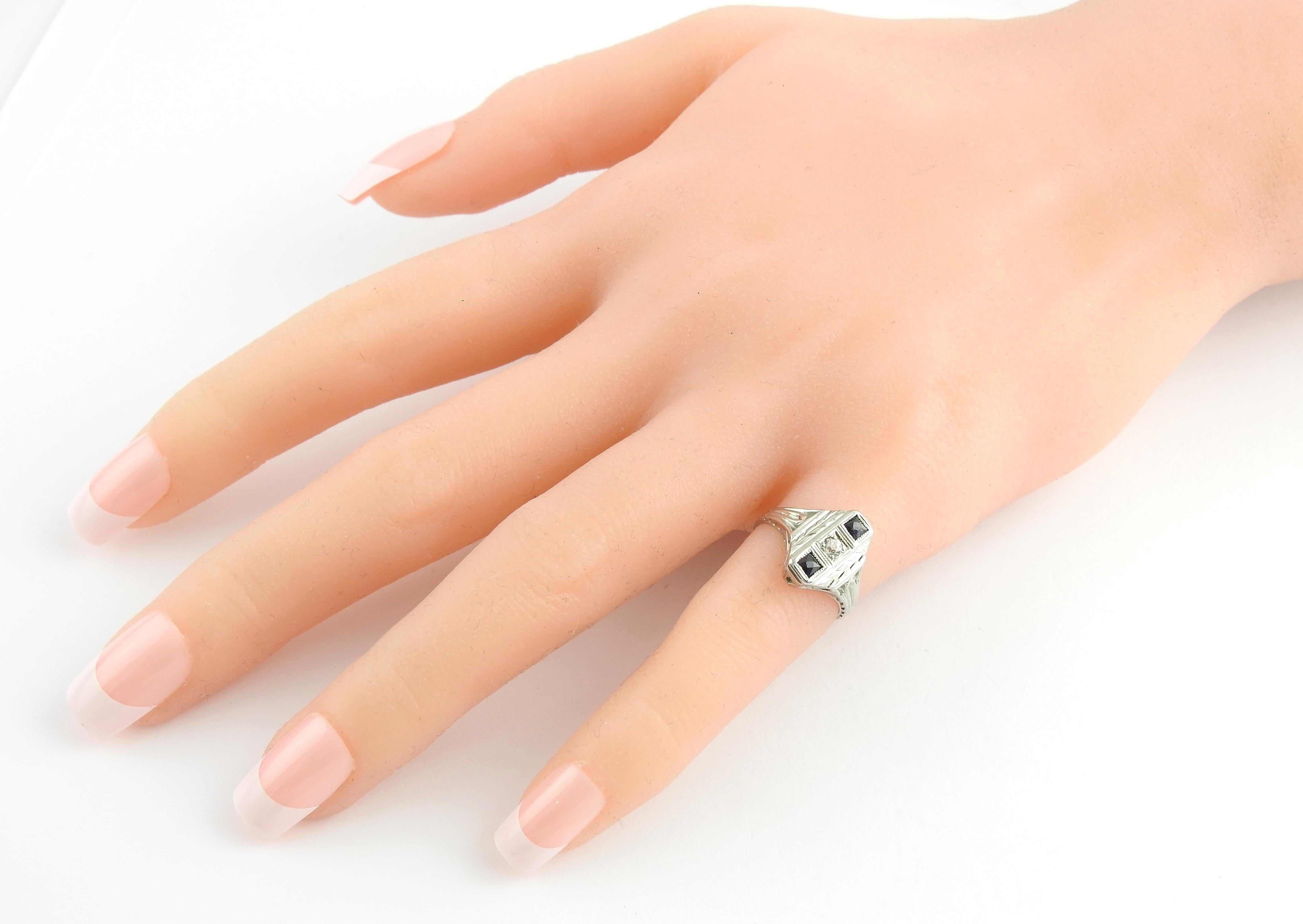 18 Karat White Gold Genuine Sapphire and Diamond Ring 2