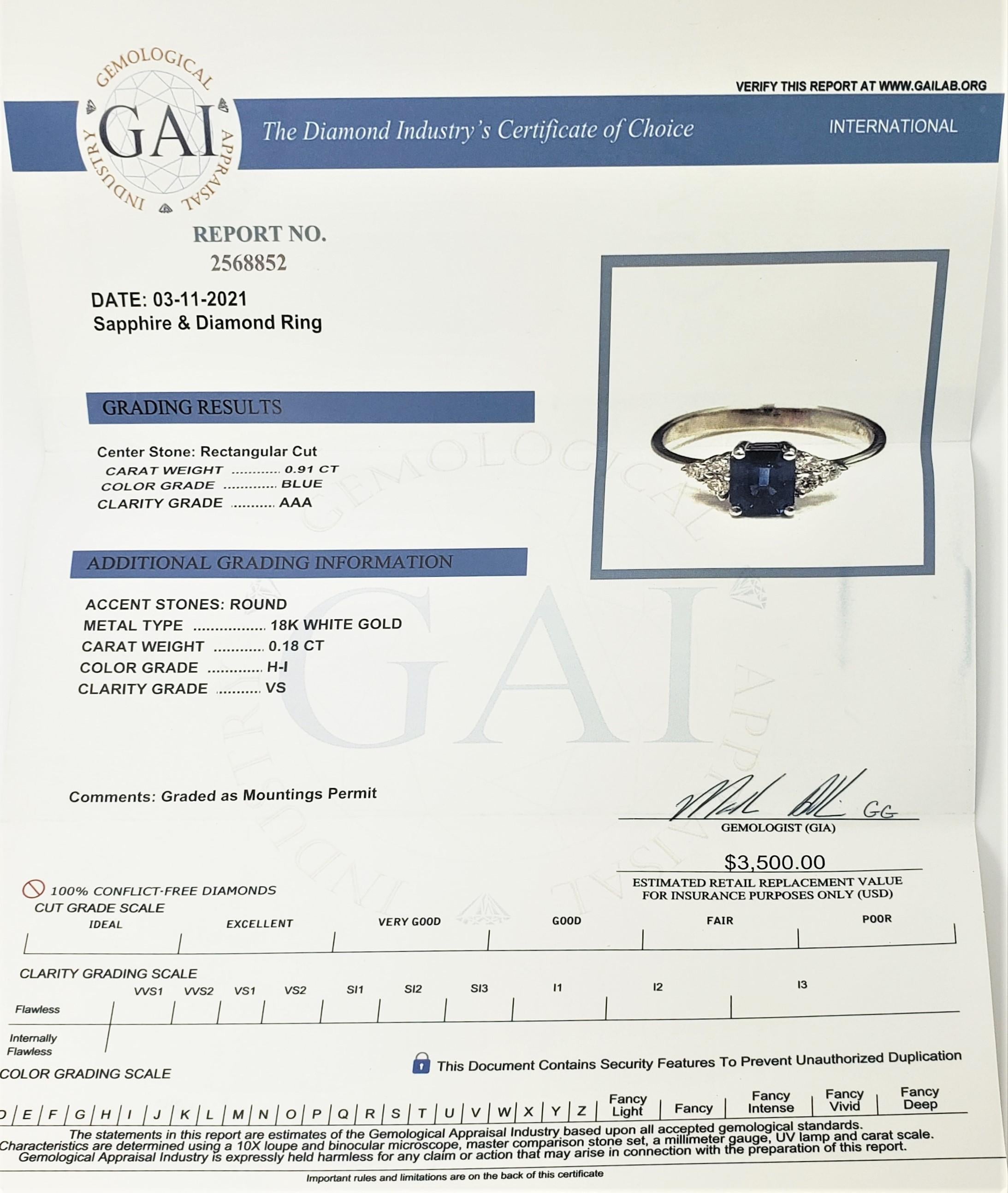 18 Karat White Gold Sapphire and Diamond Ring  For Sale 3