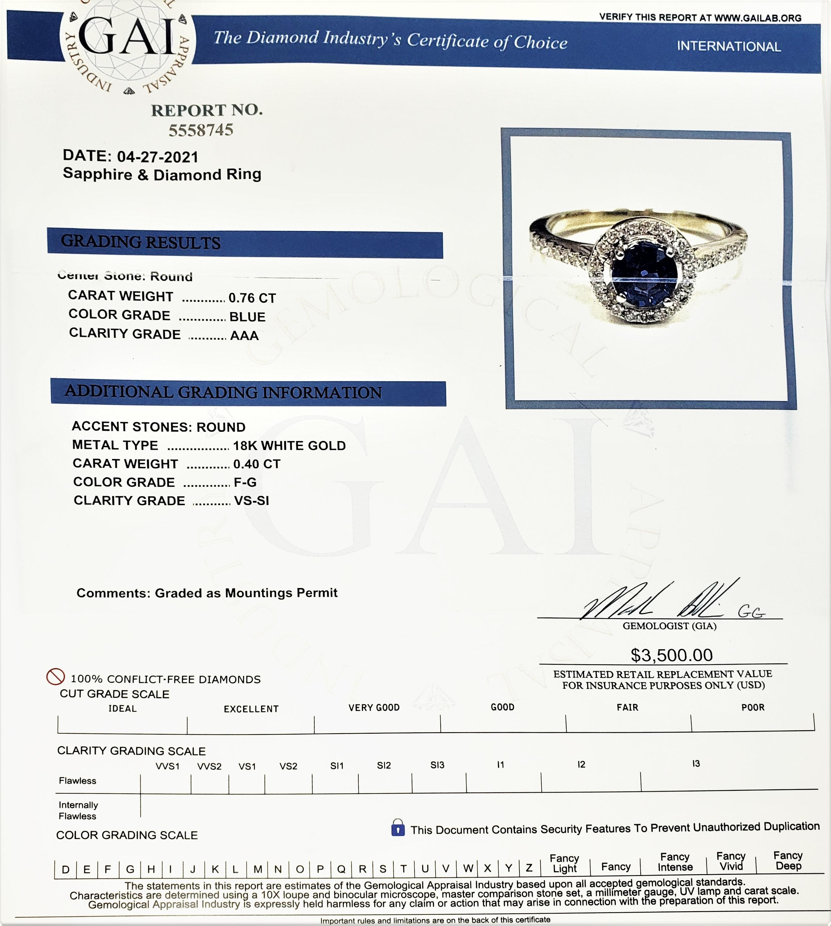 18 Karat White Gold Sapphire and Diamond Ring  For Sale 5