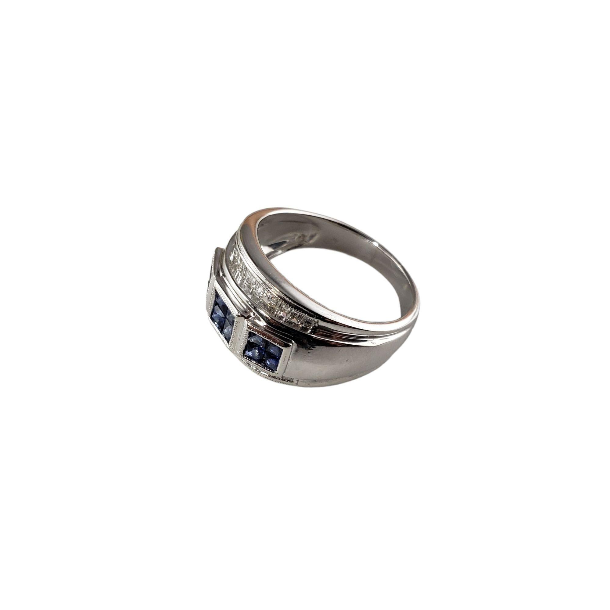 Princess Cut 18 Karat White Gold Sapphire and Diamond Ring Size 7.5 #14882