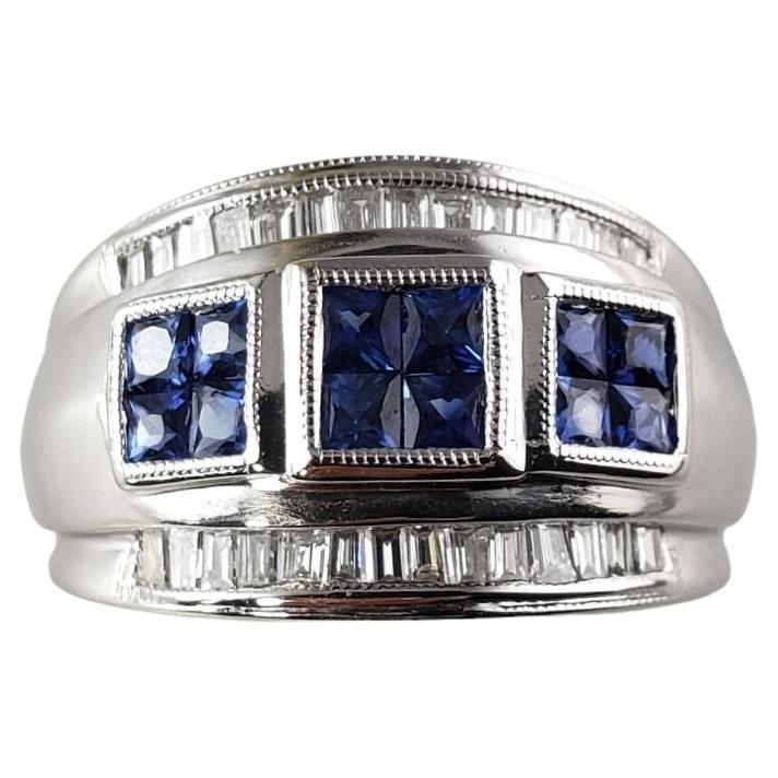 18 Karat White Gold Sapphire and Diamond Ring Size 7.5 #14882