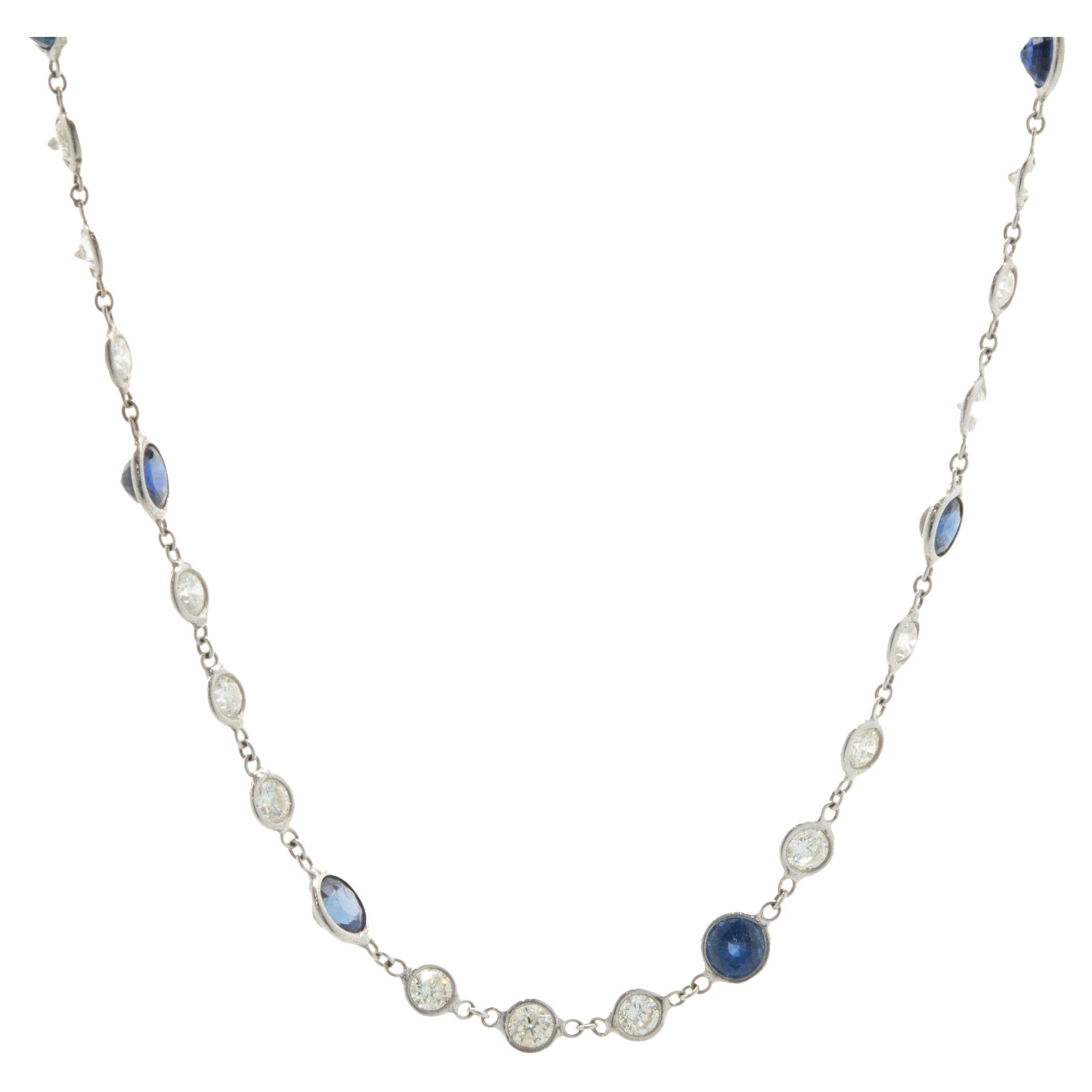 18 Karat White Gold Sapphire and Diamonds By The Yard Necklace For Sale