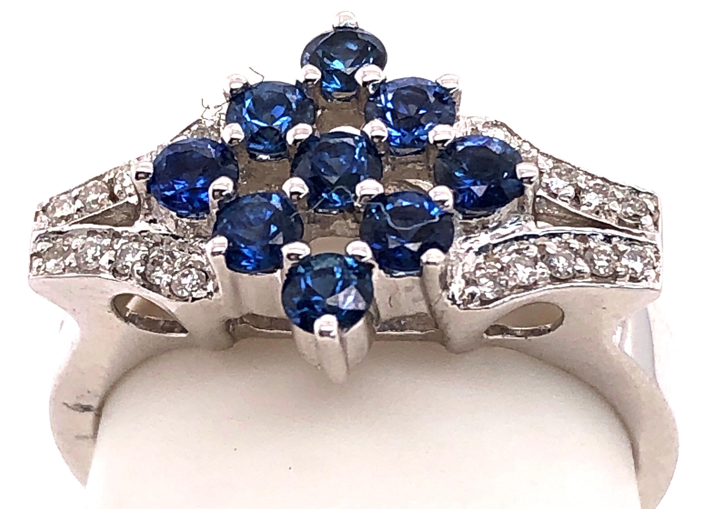 18 Karat White Gold Sapphire Cluster Fashion Ring with Diamond Accents 0.11 TDW For Sale 4