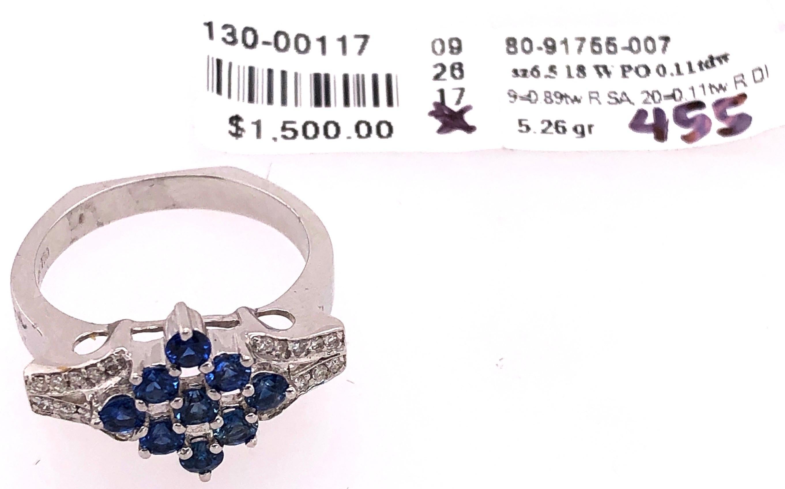 Women's or Men's 18 Karat White Gold Sapphire Cluster Fashion Ring with Diamond Accents 0.11 TDW For Sale