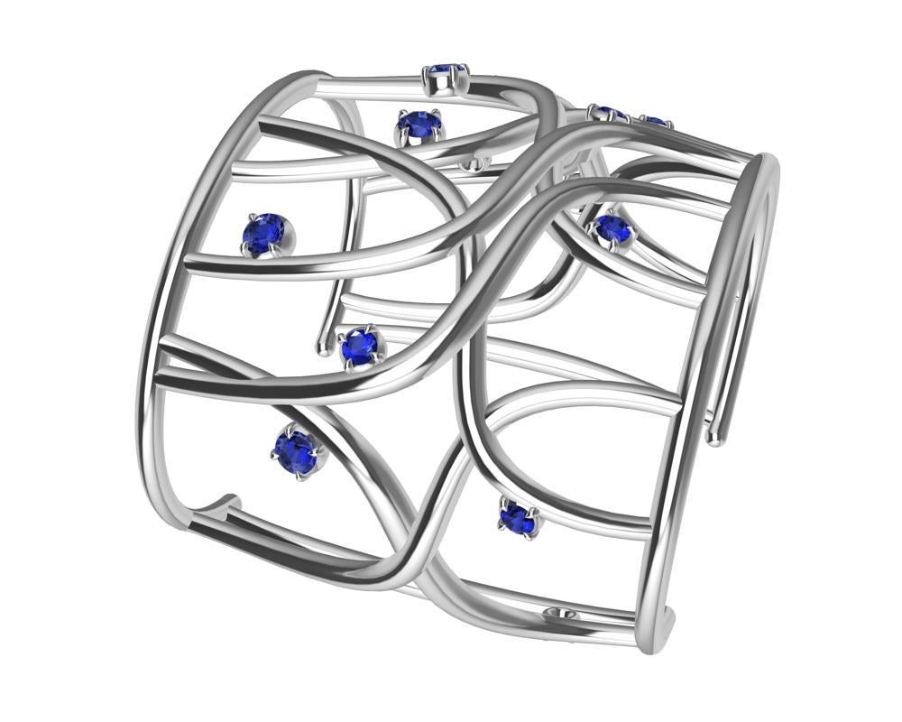 18 Karat White Gold Sapphire Cuff Bracelet In New Condition For Sale In New York, NY