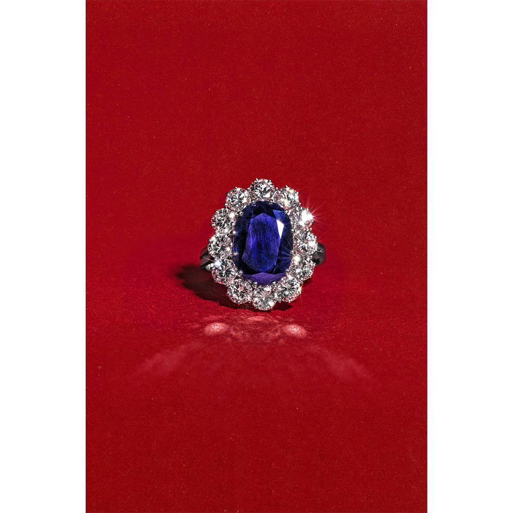 Oval Cut 18 Karat White Gold Sapphire Diamond Cocktail Ring For Sale