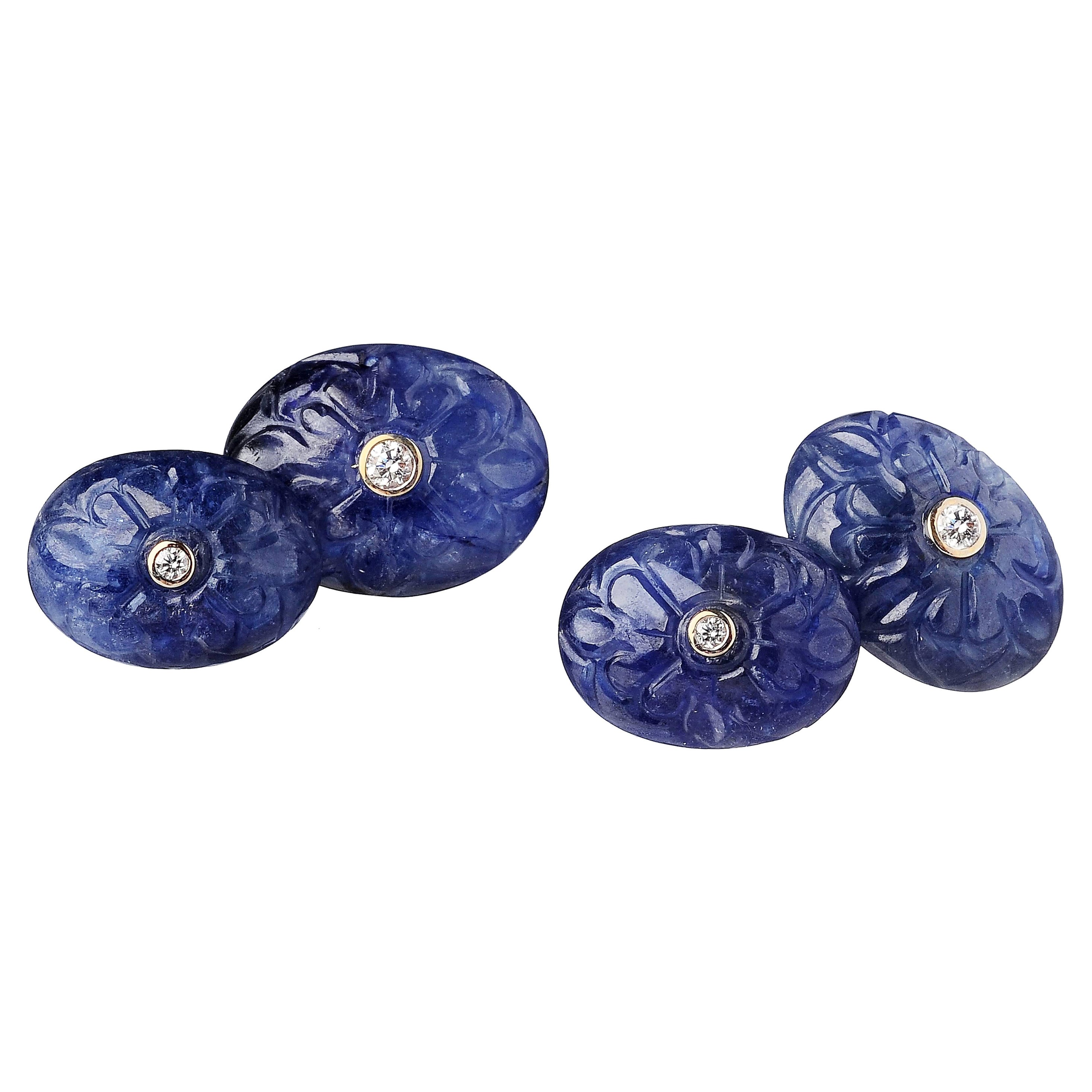 Boutons de manchette en or blanc 18 carats, saphir et diamant
