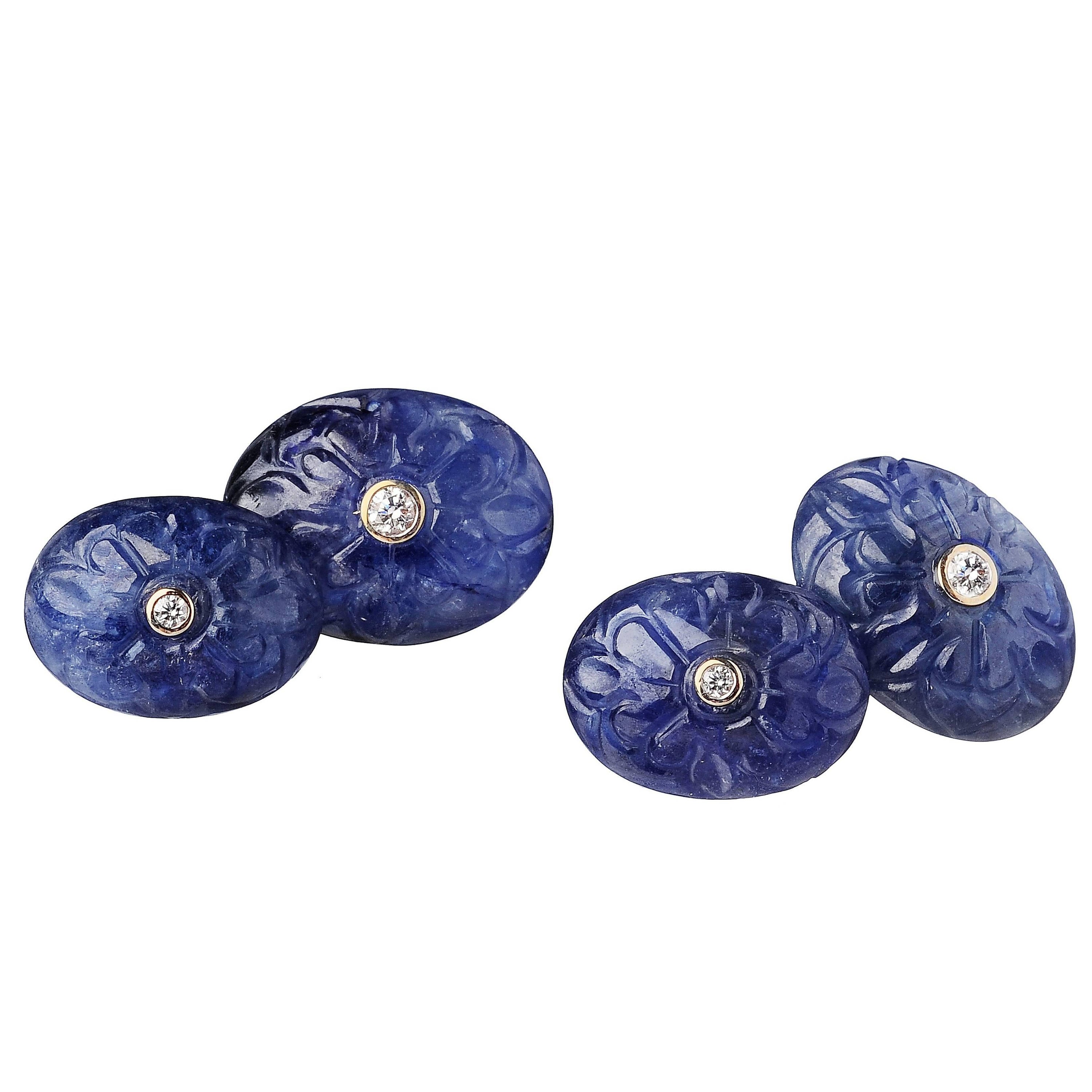 Boutons de manchette en or blanc 18 carats, saphir et diamant