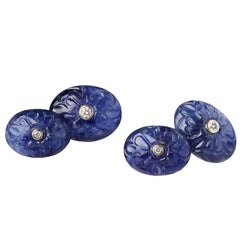 Gemelos Zafiro Diamante Oro Blanco 18 Kilates