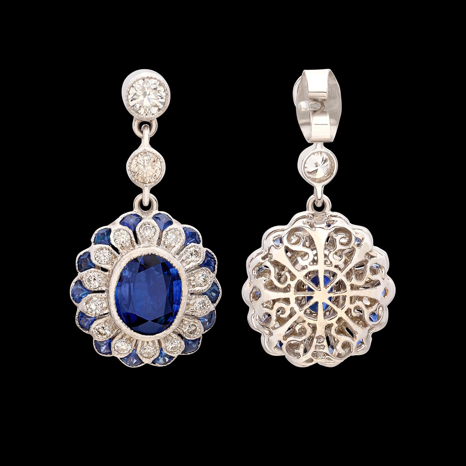Women's 18 Karat White Gold Sapphire & Diamond Drop Earrings